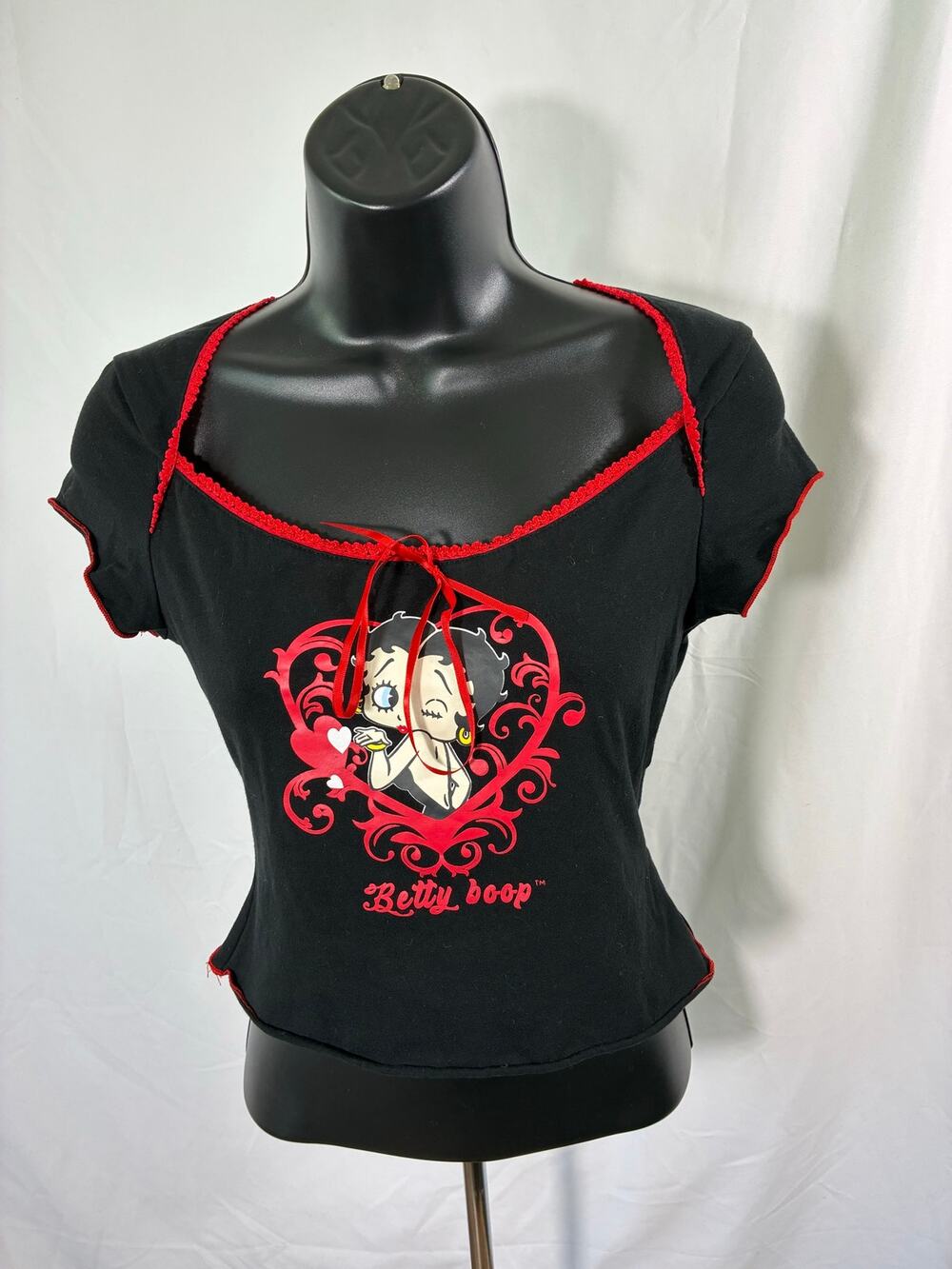 Betty Boop Black Red Baby Tee Y2K Coquette Graphic Top